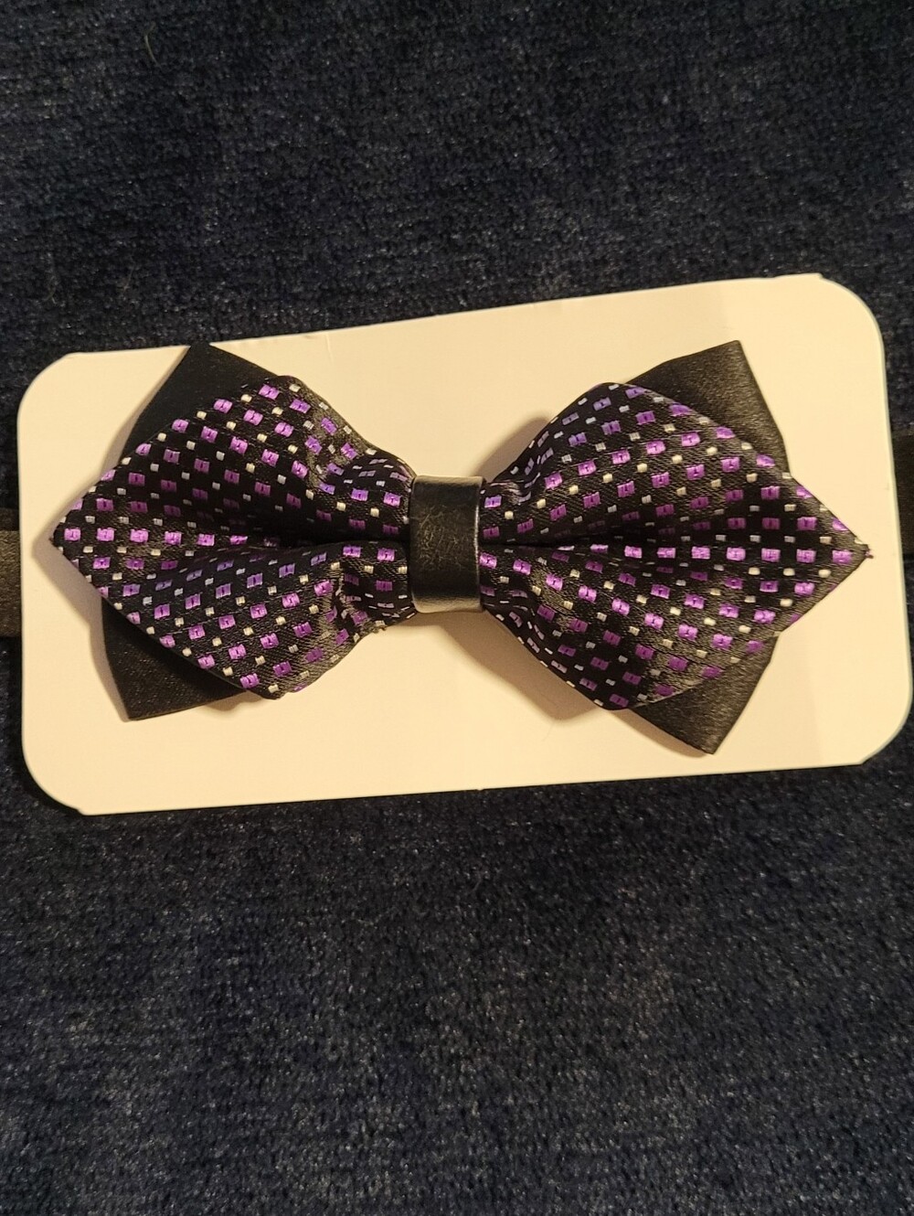 Black Bow Tie with Purple And Leather Accent